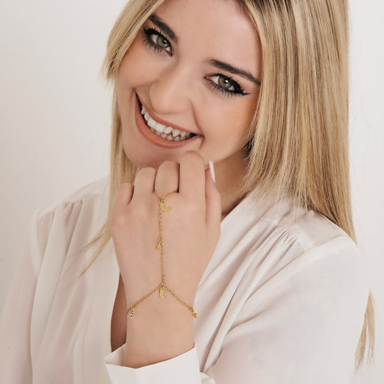 IP GOLD STEEL WOMEN'S KISSING BRACELET WITH STARS AND MOONS