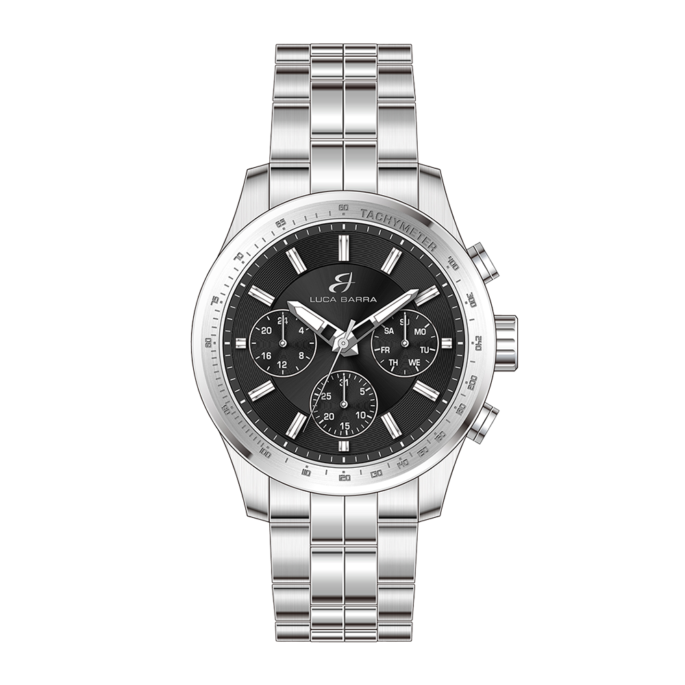 MEN'S STEEL WATCH WITH BLACK DIAL AND SILVER BEZEL