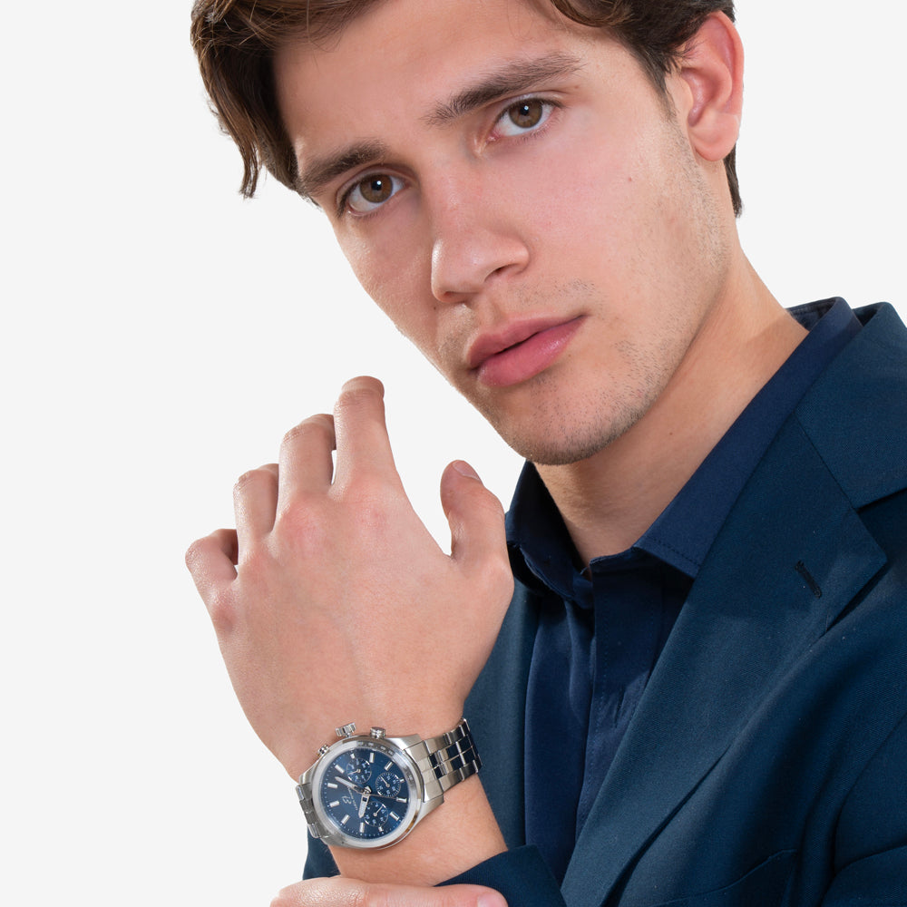STEEL MEN'S WATCH WITH BLUE DIAL AND SILVER BEZEL