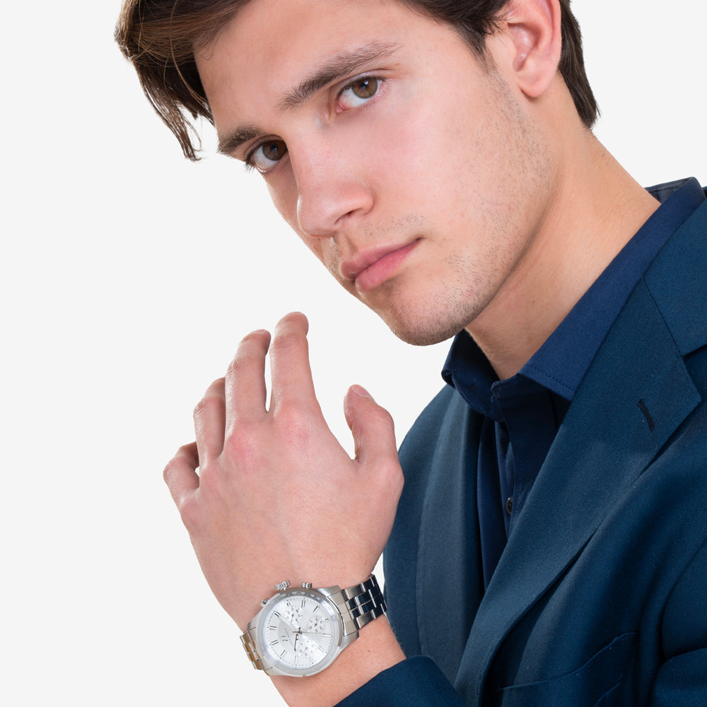 MEN'S STEEL WATCH WITH SILVER DIAL AND SILVER BEZEL