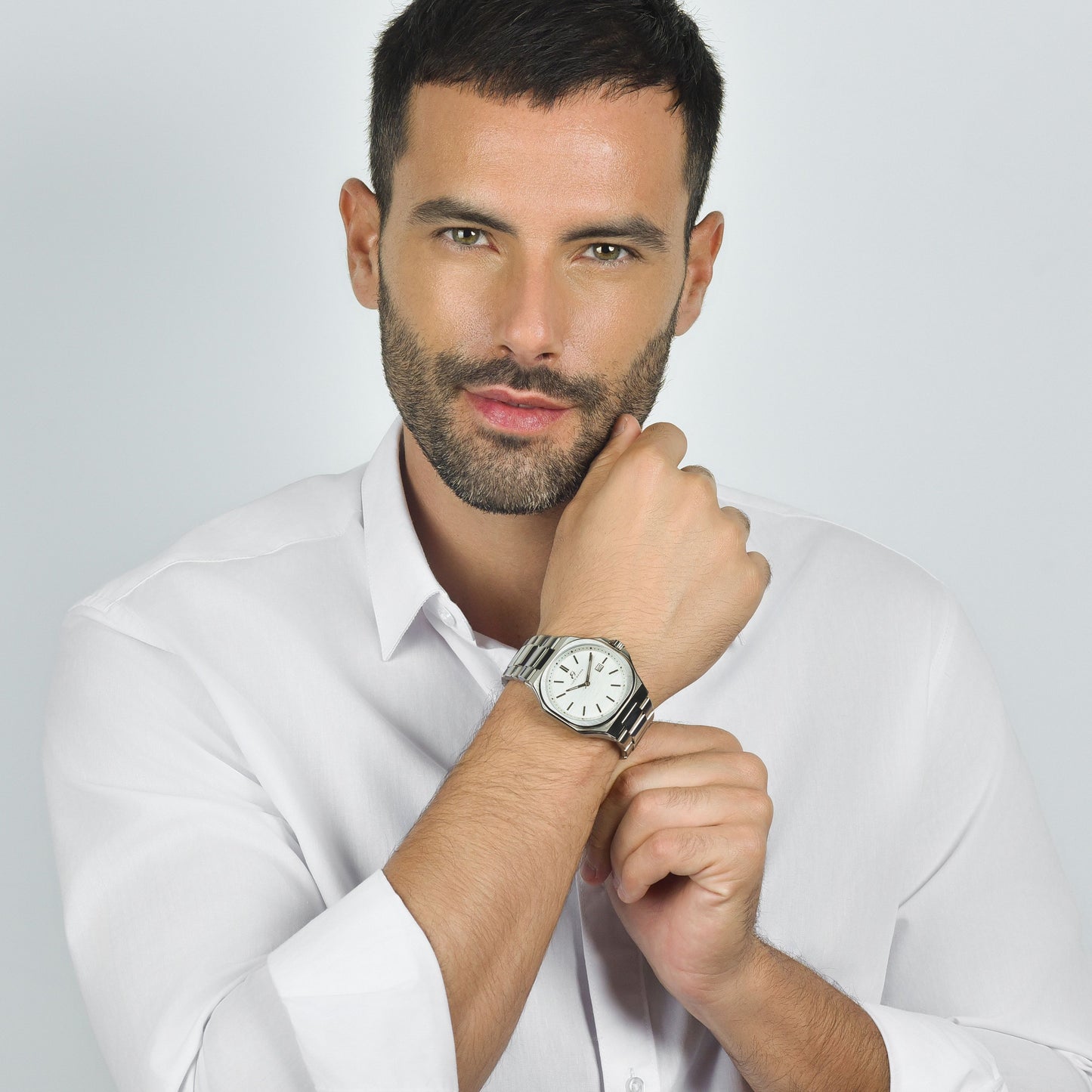 STEEL MEN'S WATCH WHITE DIAL, SILVER DETAILS