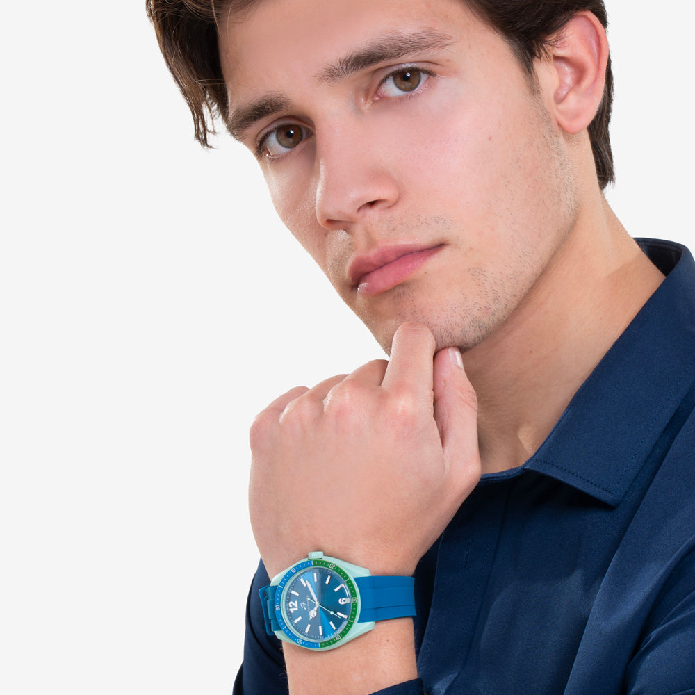 BLUE AND GREEN SILICONE MEN'S WATCH