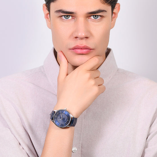 MEN'S WATCH IN STEEL BLUE LEATHER STRAP
