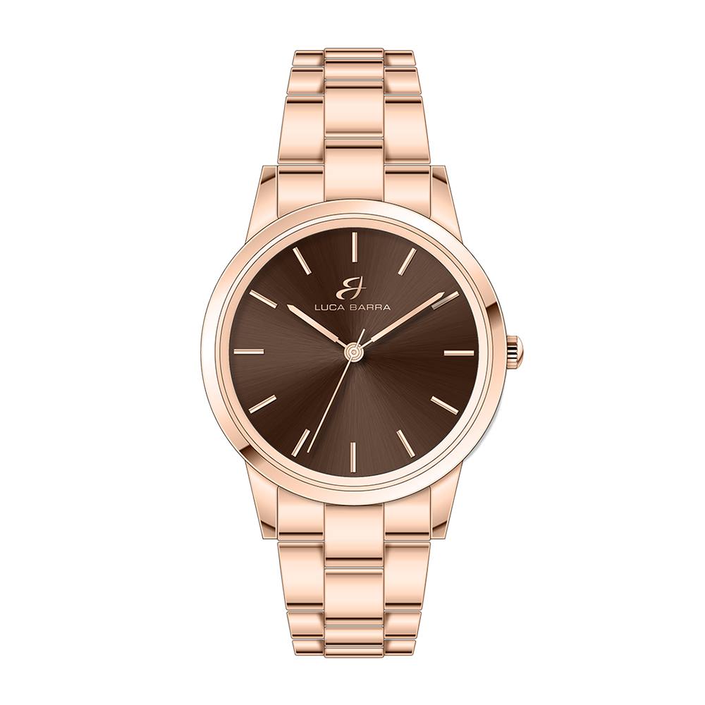 IP ROSE STEEL WATCH WITH BROWN DIAL, IP ROSE BRACELET Luca Barra