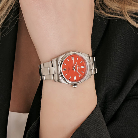 STEEL WOMEN'S WATCH WITH ORANGE DIAL