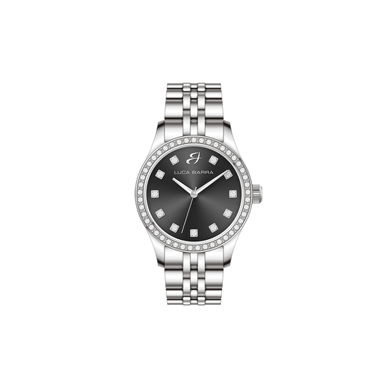 WOMEN'S STEEL WATCH WITH BLACK DIAL AND WHITE CRYSTAL BEZEL