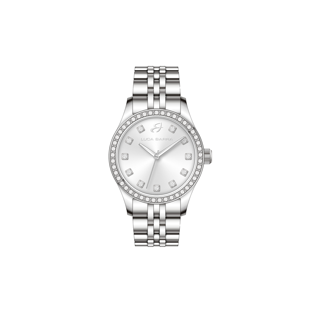 WOMEN'S STEEL WATCH WITH SILVER DIAL AND WHITE CRYSTAL BEZEL