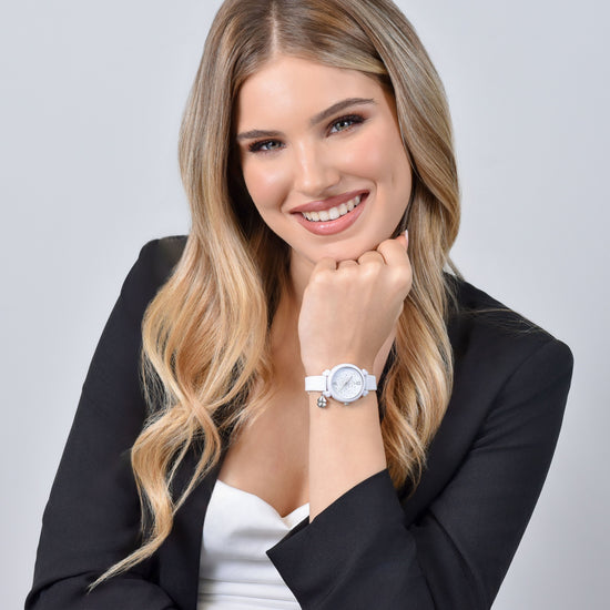 WHITE SILICONE WOMEN'S WATCH WITH MULTICOLOR CRYSTALS