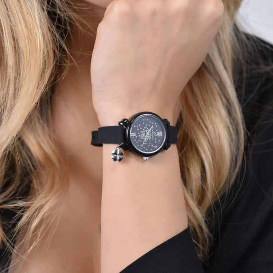 WOMAN'S WATCH IN BLACK SILICONE AND WHITE CRYSTALS Luca Barra
