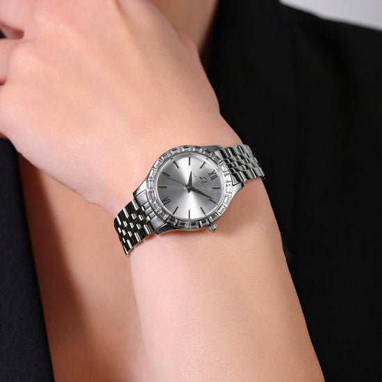 WOMEN'S STEEL WATCH WHITE CRYSTAL BEZEL