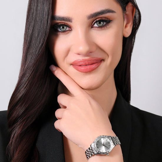 WOMEN'S STEEL WATCH WHITE CRYSTAL BEZEL