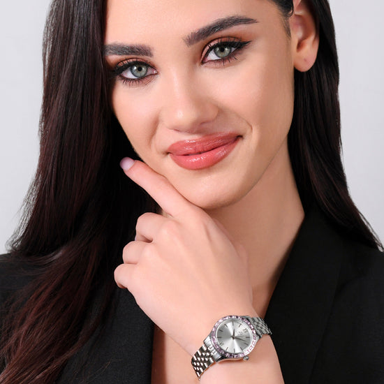 WOMEN'S STEEL WATCH PINK CRYSTAL BEZEL
