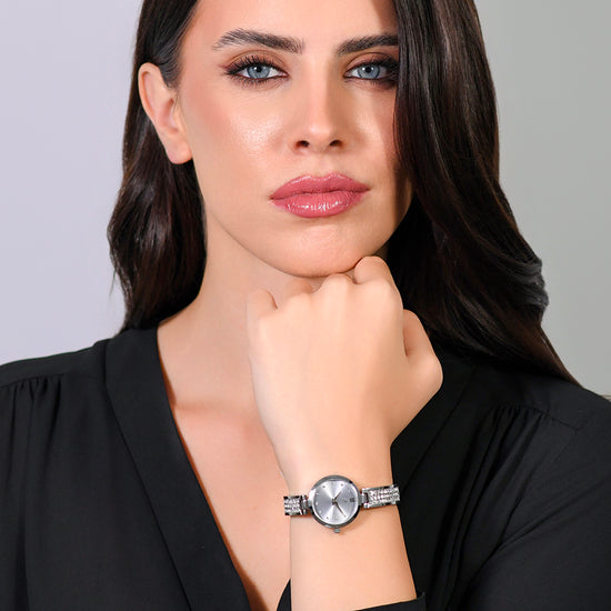 WOMEN'S STEEL CRYSTALS AND GRAY DIAL WATCH