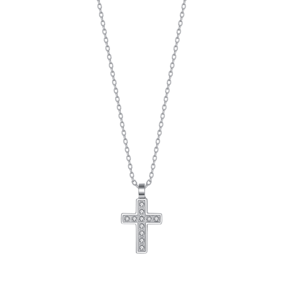 MAN'S NECKLACE IN STEEL WITH CROSS AND WHITE CRYSTALS Luca Barra