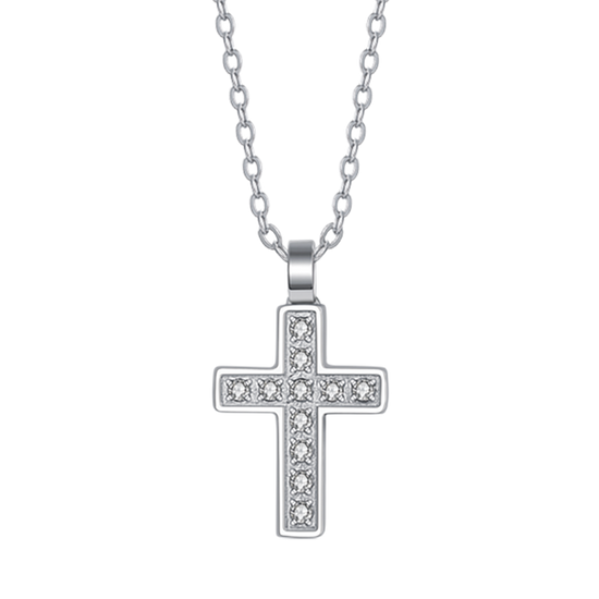 STEEL MEN'S NECKLACE WITH CROSS AND WHITE CRYSTALS