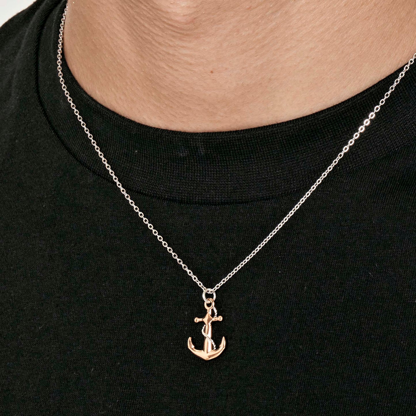 MEN'S STEEL NECKLACE WITH IP ROSE ANCHOR AND SILVER ELEMENTS Luca Barra