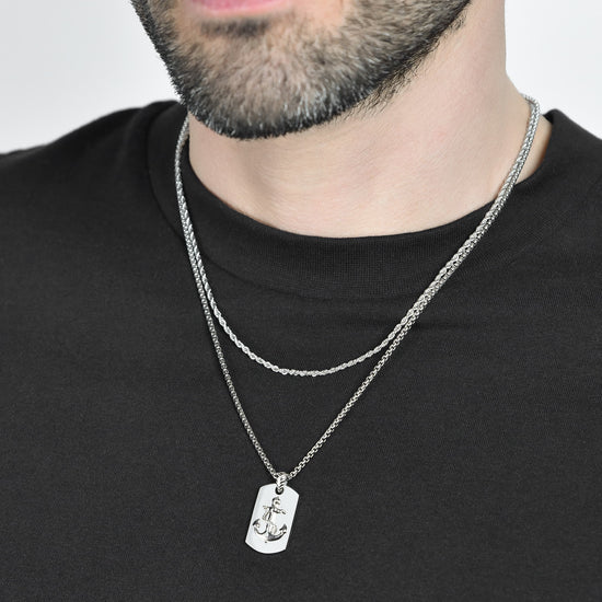 MAN'S STEEL NECKLACE WITH ANCHOR PLATE Luca Barra