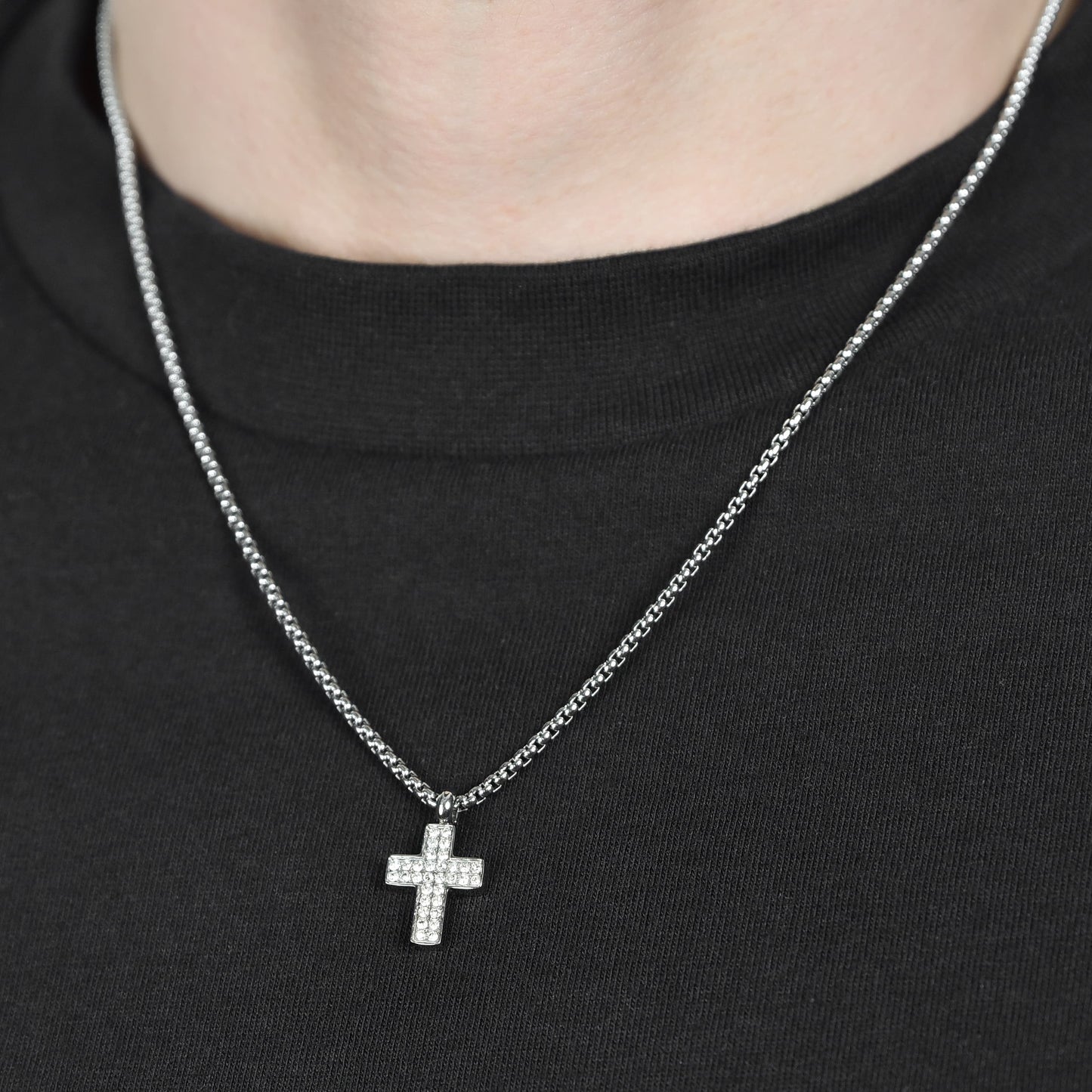 MAN'S STEEL NECKLACE WITH CROSS WITH WHITE CRYSTALS Luca Barra