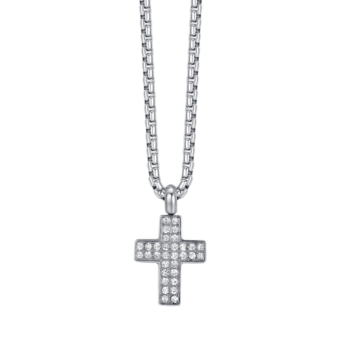 MAN'S STEEL NECKLACE WITH CROSS WITH WHITE CRYSTALS Luca Barra