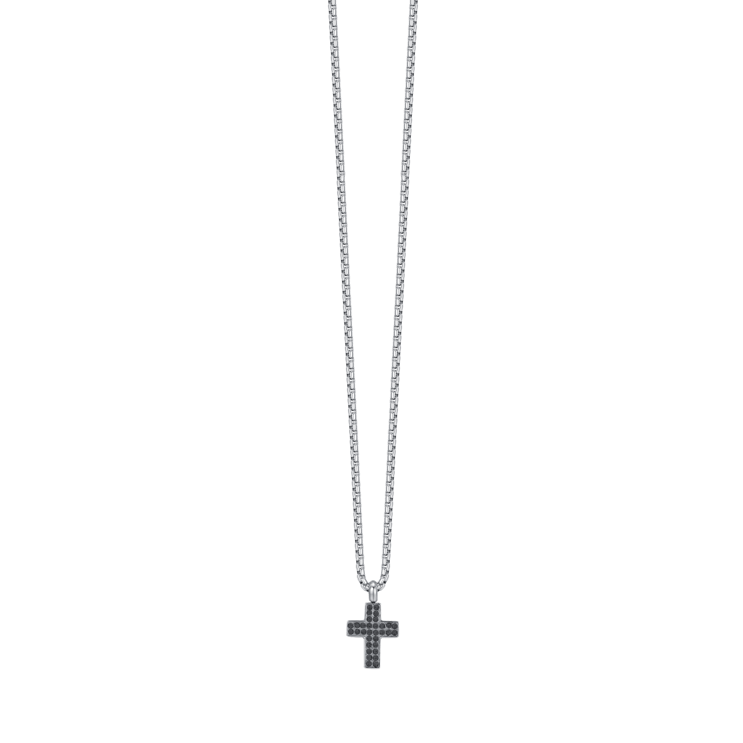 MEN'S STEEL NECKLACE WITH CROSS WITH BLACK CRYSTALS Luca Barra