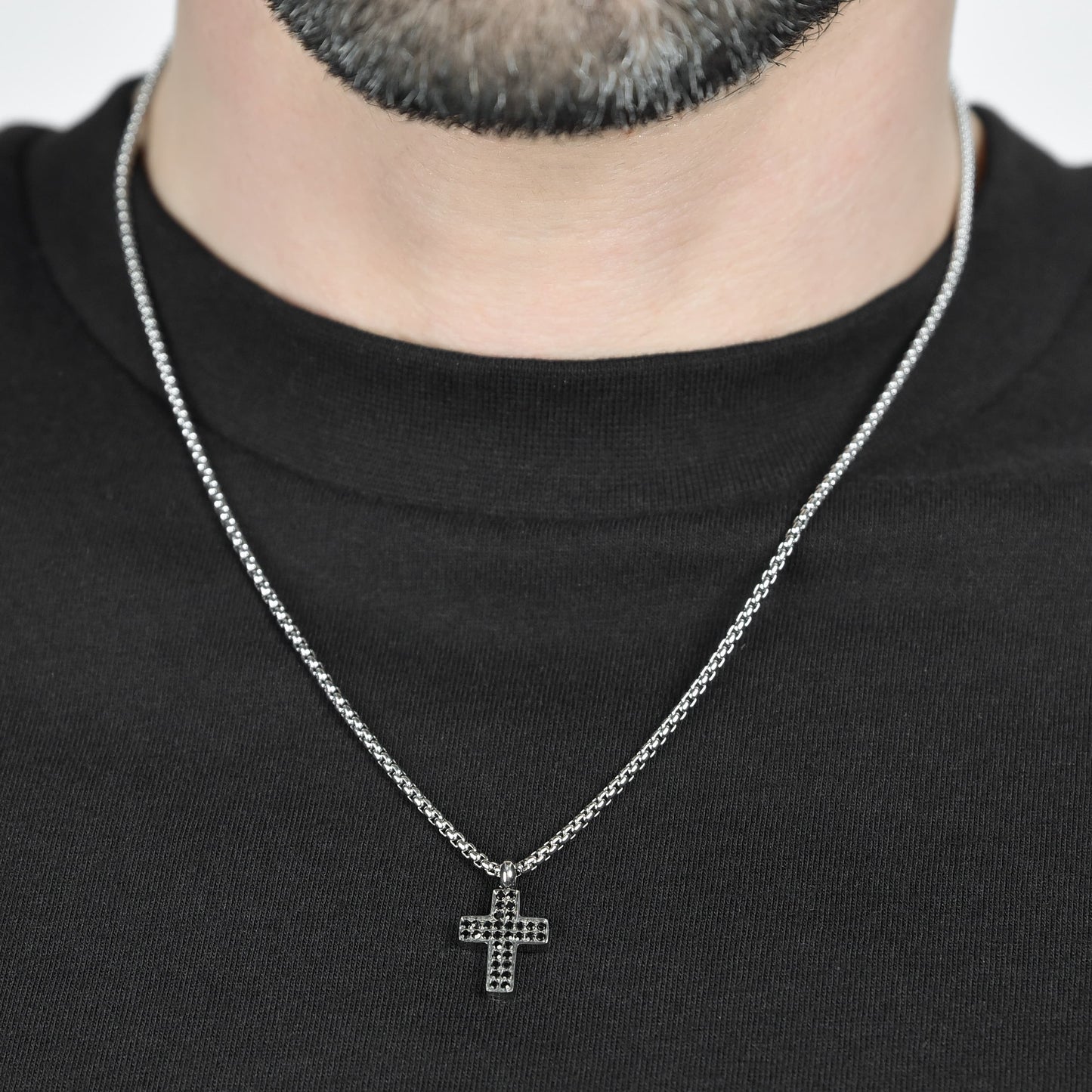 MEN'S STEEL NECKLACE WITH CROSS WITH BLACK CRYSTALS Luca Barra
