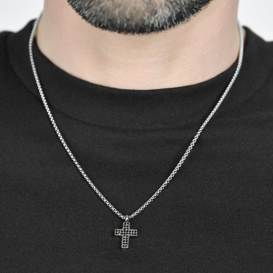 MEN'S STEEL NECKLACE WITH CROSS WITH BLACK CRYSTALS Luca Barra