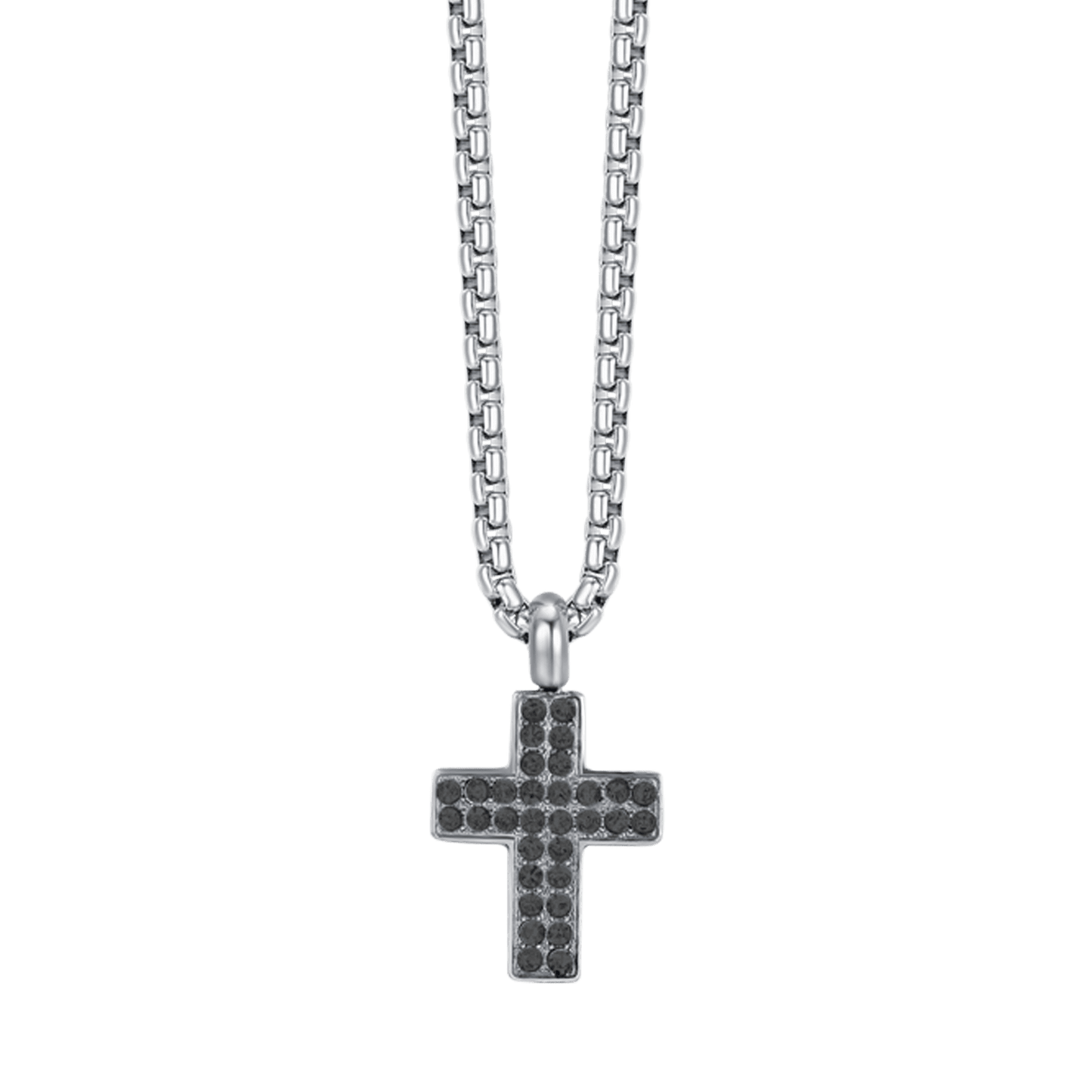 STEEL MEN'S CROSS NECKLACE WITH BLACK CRYSTALS
