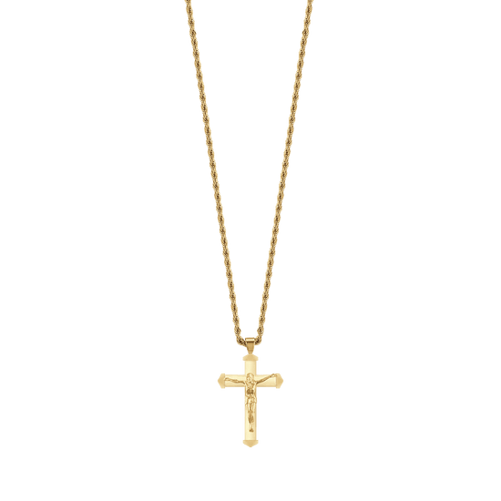 IP GOLD STEEL MEN'S NECKLACE WITH CRUCIFIX