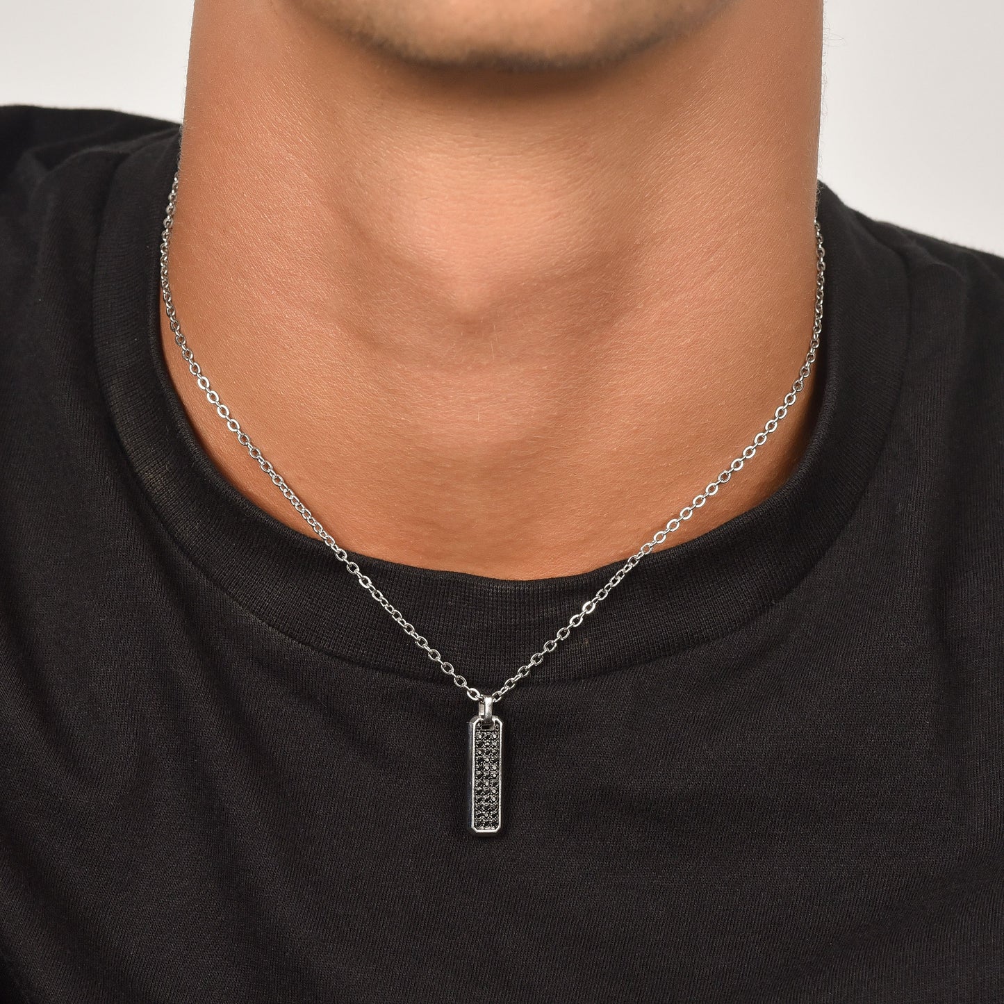 MEN'S STEEL NECKLACE WITH ELEMENT WITH BLACK CRYSTALS Luca Barra