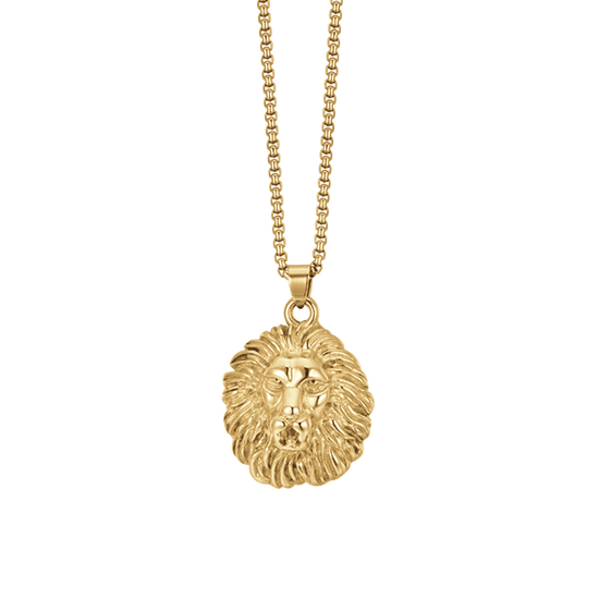MEN'S IP GOLD STEEL LION HEAD NECKLACE