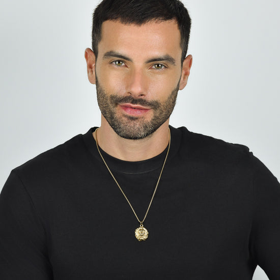 MEN'S IP GOLD STEEL LION HEAD NECKLACE