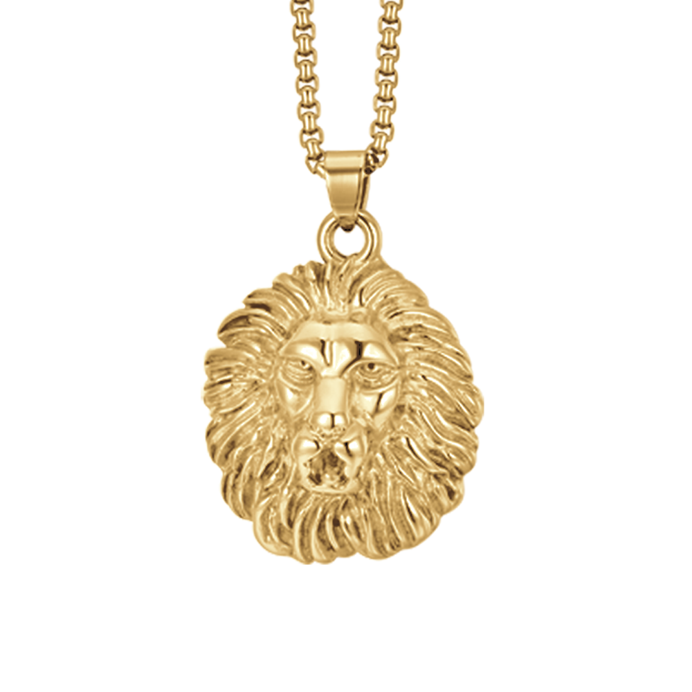 MEN'S IP GOLD STEEL LION HEAD NECKLACE