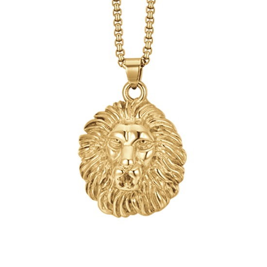 MEN'S IP GOLD STEEL LION HEAD NECKLACE