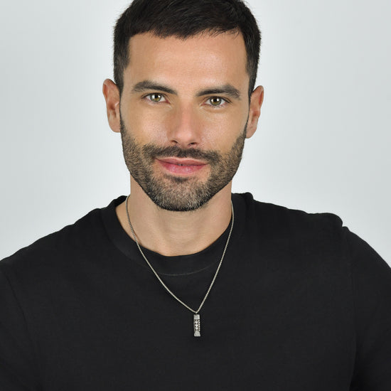 MEN'S STEEL ELEMENT NECKLACE WITH WHITE CRYSTALS