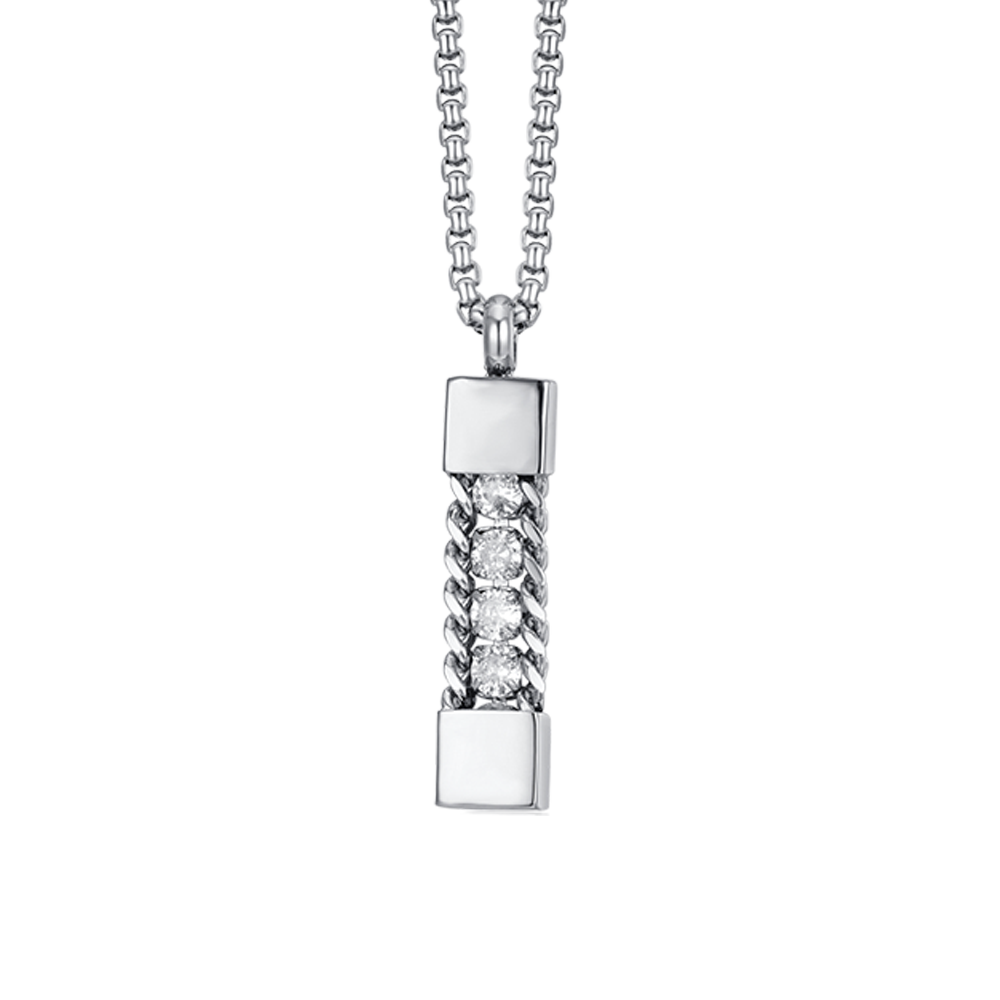 MEN'S STEEL ELEMENT NECKLACE WITH WHITE CRYSTALS