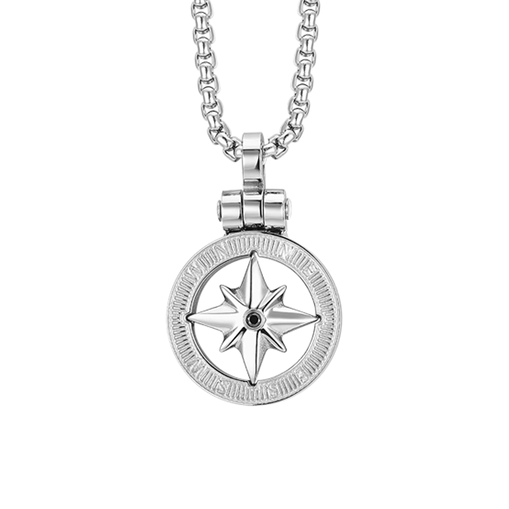 STEEL MEN'S NECKLACE WITH COMPASS ROSE