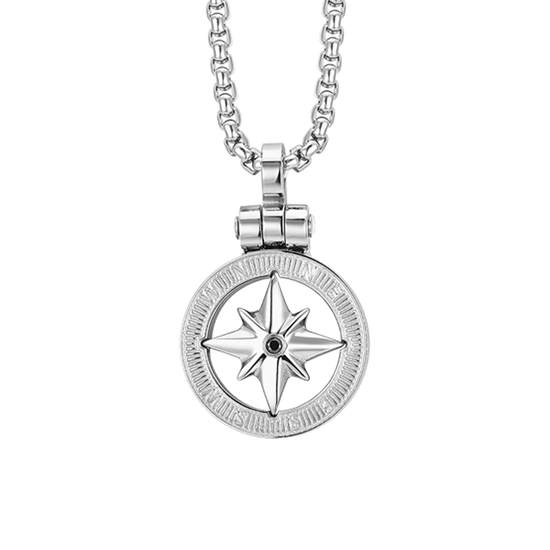 STEEL MEN'S NECKLACE WITH COMPASS ROSE