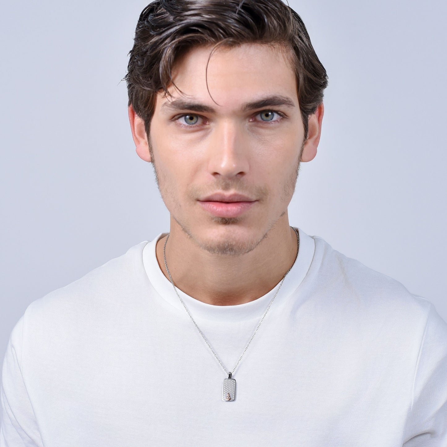 STEEL MEN'S NECKLACE WITH IP ROSE ANCHOR