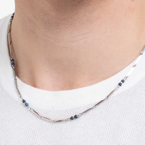 Carica immagine nella Galleria COLLANA UOMO IN ACCIAIO CON PIETRE LAPIS
