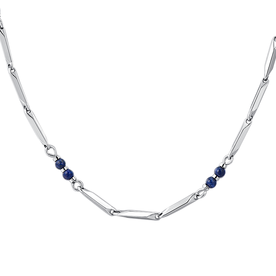 Carica immagine nella Galleria COLLANA UOMO IN ACCIAIO CON PIETRE LAPIS
