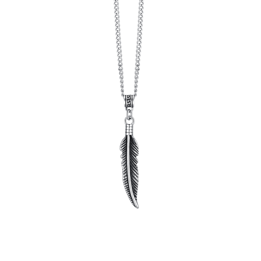 COLLANA UOMO IN ACCIAIO CON PIUMA