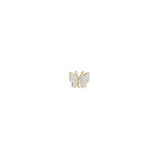 IP GOLD STEEL BUTTERFLY CHARM WITH WHITE CRYSTALS