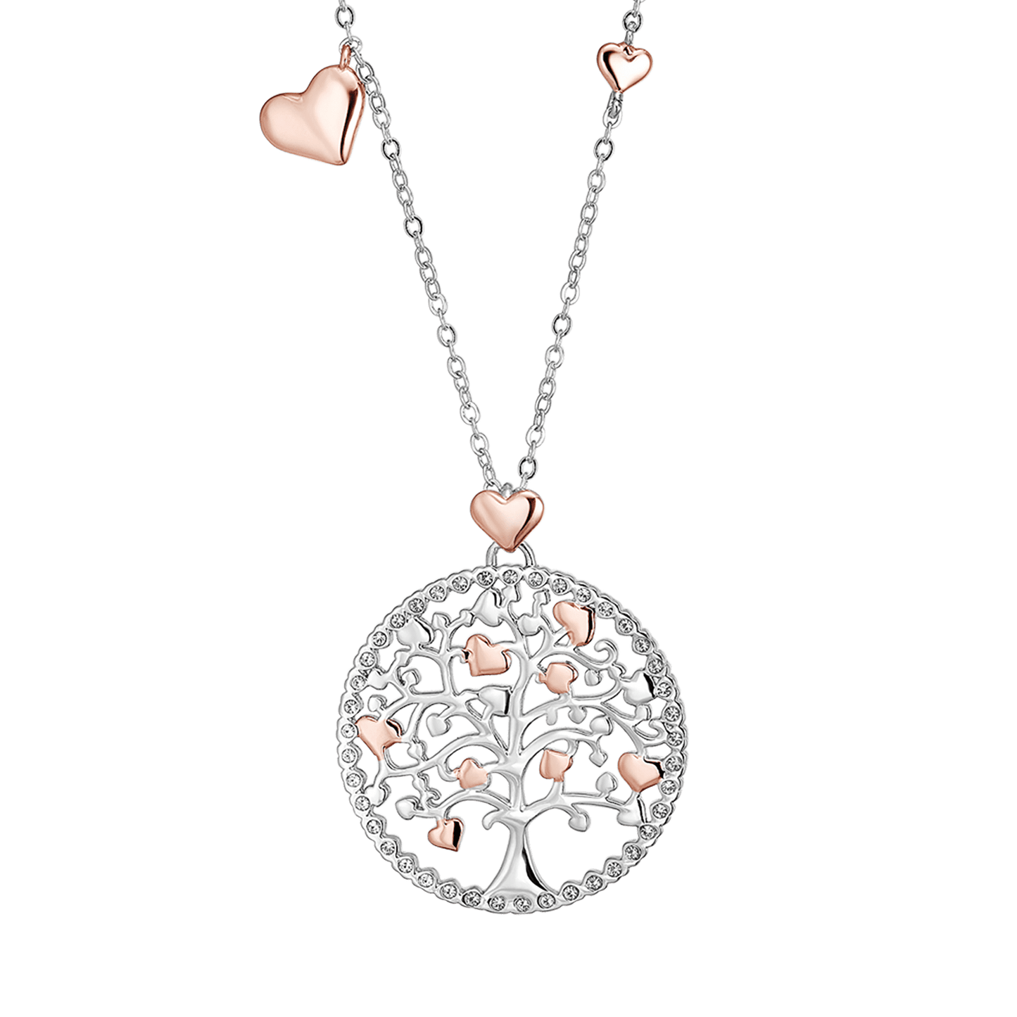 WOMEN'S LONG STEEL TREE OF LIFE NECKLACE WITH ROSE ELEMENTS'