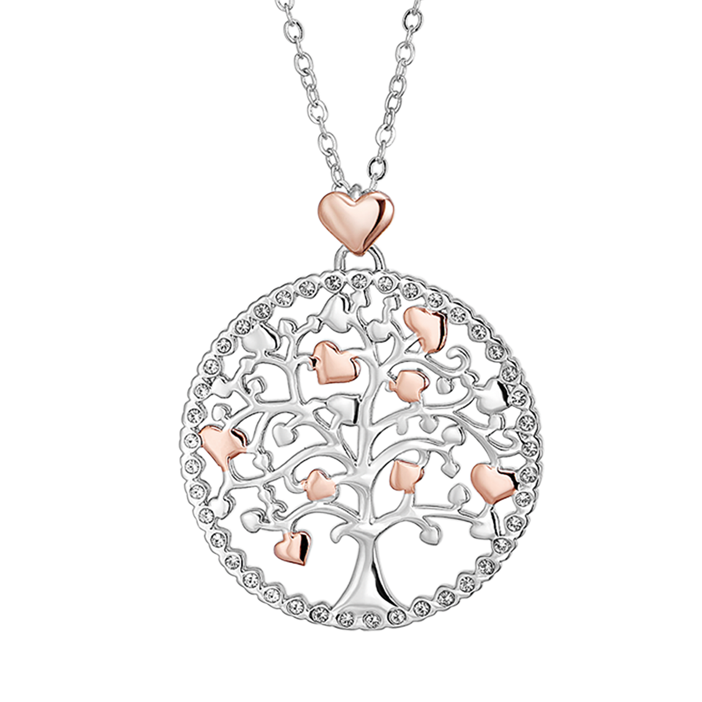 WOMEN'S LONG STEEL TREE OF LIFE NECKLACE WITH ROSE ELEMENTS'