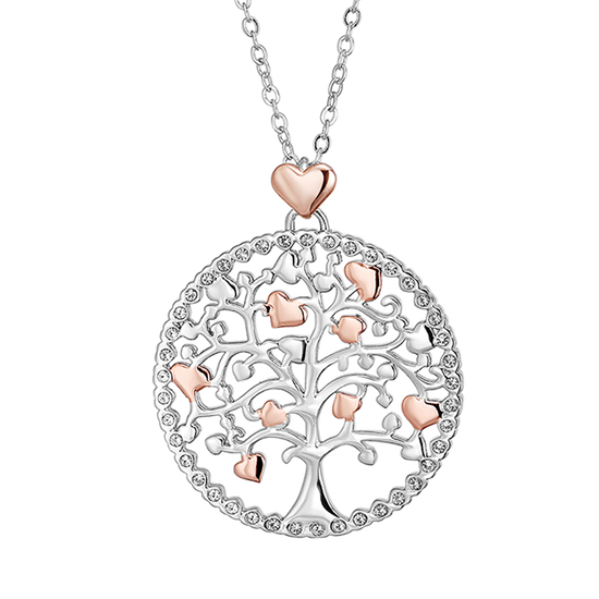 WOMEN'S LONG STEEL TREE OF LIFE NECKLACE WITH ROSE ELEMENTS'