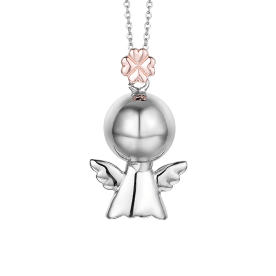 ANGEL CALLING NECKLACE IN STEEL, METAL ANGIOLET WITH ROSE QUADRIFOGLIO Luca Barra