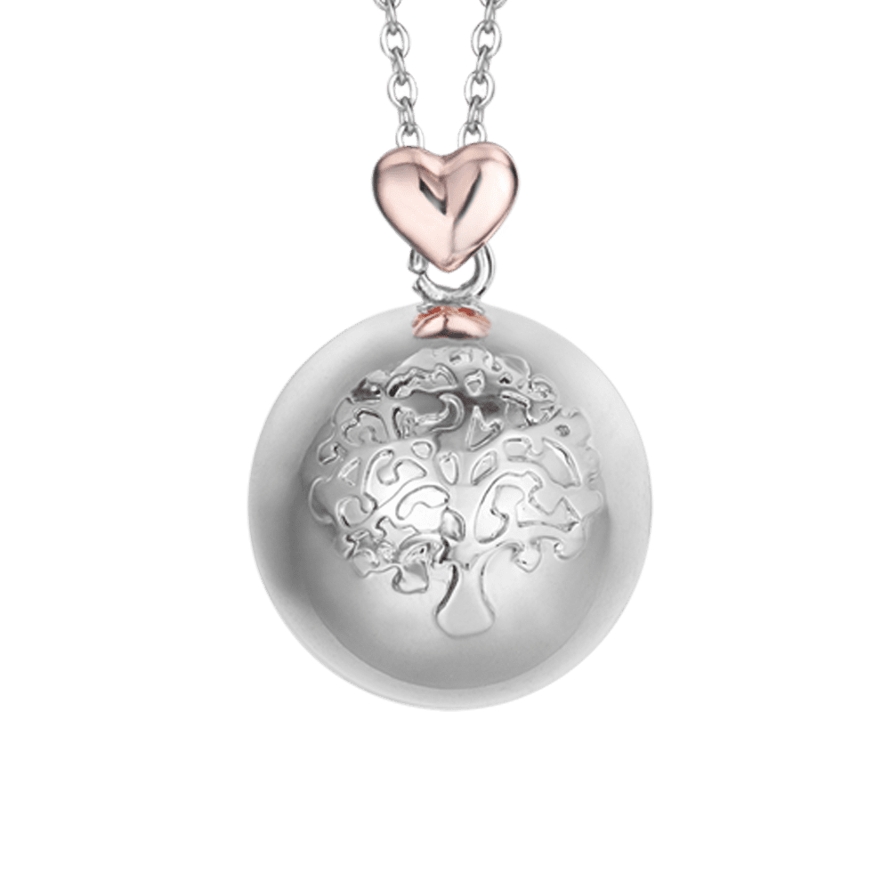 STEEL ANGEL CALL NECKLACE,METAL SPHERE WITH TREE OF LIFE AND HEART