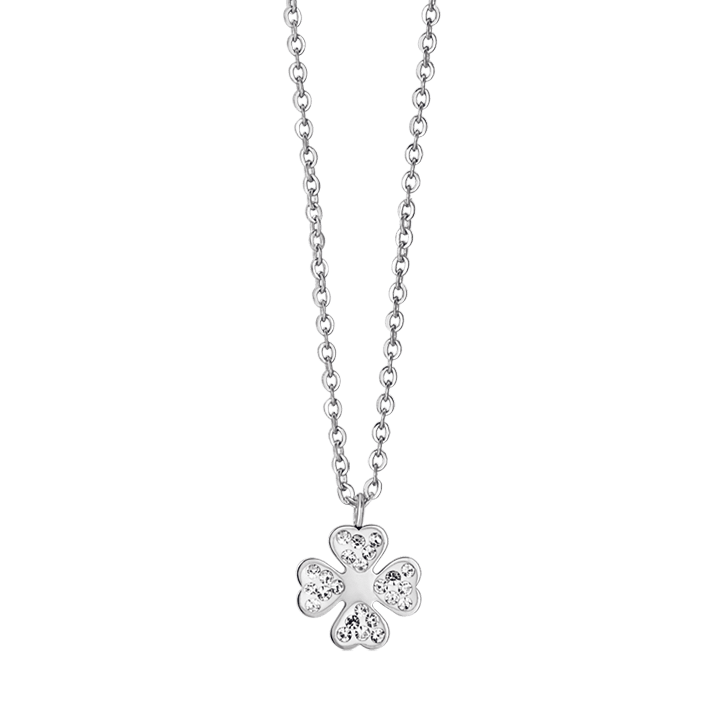 WOMAN'S NECKLACE IN STEEL WITH QUADRIFOGLIO AND WHITE CRYSTALS Luca Barra