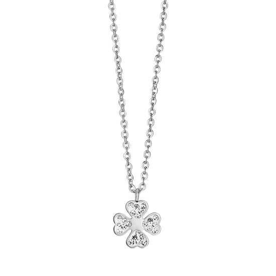 WOMAN'S NECKLACE IN STEEL WITH QUADRIFOGLIO AND WHITE CRYSTALS Luca Barra