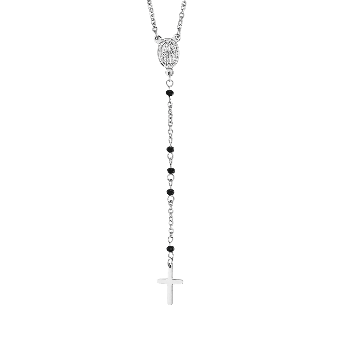 WOMAN'S ROSARY NECKLACE IN STEEL WITH BLACK CRYSTALS WITH PENDANT Luca Barra